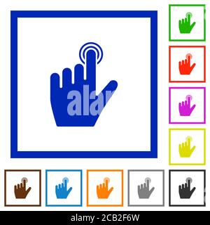 left handed clicking gesture flat color icons in square frames on white background Stock Vector