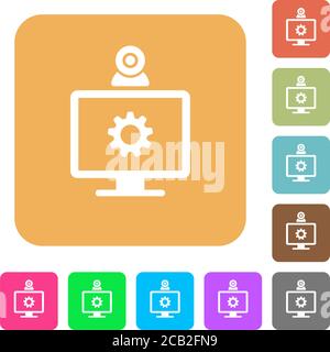Webcam settings flat icons on rounded square vivid color backgrounds. Stock Vector