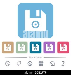 File size white flat icons on color rounded square backgrounds. 6 bonus icons included Stock Vector