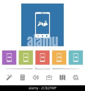 Mobile routing flat white icons on round color backgrounds Stock Vector ...