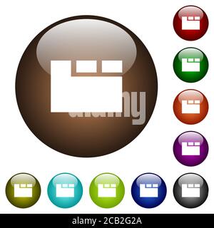 Horizontal tabbed layout active white icons on round color glass buttons Stock Vector