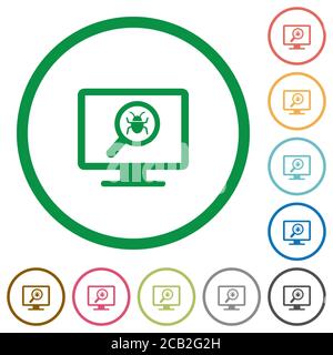 Spyware scanning flat color icons in round outlines on white background Stock Vector