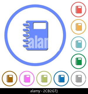 Spiral notebook flat color vector icons with shadows in round outlines on white background Stock Vector