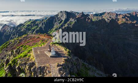 Aerial view of the highest peak of Madeira island, Pico Ruivo. Stock Photo