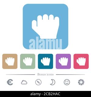 Right handed grab gesture white flat icons on color rounded square backgrounds. 6 bonus icons included Stock Vector