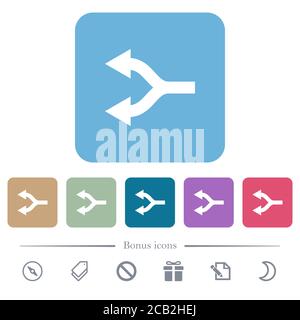 Split arrows left white flat icons on color rounded square backgrounds. 6 bonus icons included Stock Vector