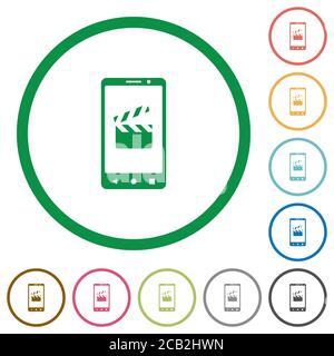 Smartphone film cut flat color icons in round outlines on white background Stock Vector