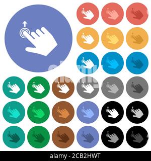 Right handed slide up gesture multi colored flat icons on round backgrounds. Included white, light and dark icon variations for hover and active statu Stock Vector