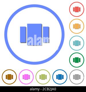 View carousel flat color vector icons with shadows in round outlines on white background Stock Vector
