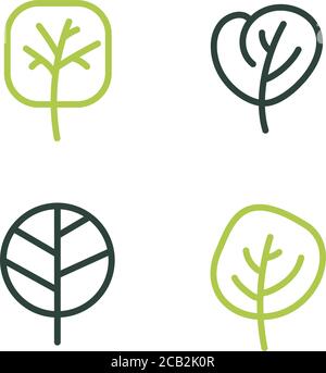 Set of simple doodle logo Tree Line Icon. Stylized monoline illustration. Outline emblem in linear style. abstract logo for design of natural product Stock Vector