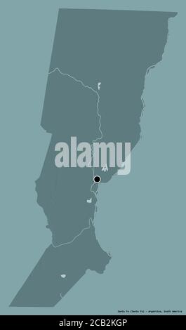 Shape of Santa Fe, province of Argentina, with its capital isolated on a solid color background. Colored elevation map. 3D rendering Stock Photo