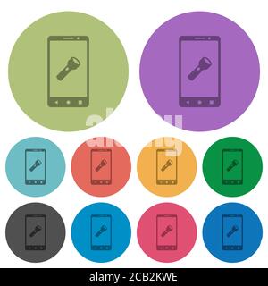 Mobile flashlight darker flat icons on color round background Stock Vector