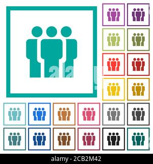 Team flat color icons with quadrant frames on white background Stock Vector