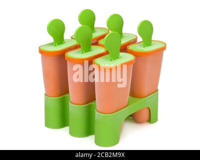 Plastic Ice Cream molds just from the refrigerator isolated on white background Stock Photo