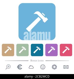 Old hammer white flat icons on color rounded square backgrounds. 6 bonus icons included Stock Vector