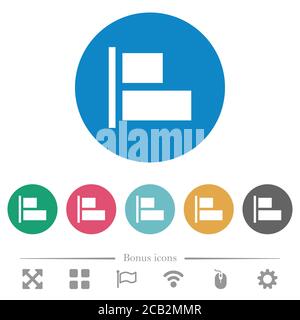 Align to left flat white icons on round color backgrounds. 6 bonus icons included. Stock Vector