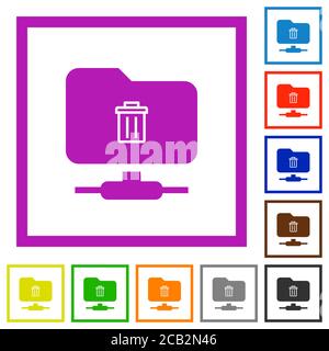 FTP delete flat color icons in square frames on white background Stock Vector