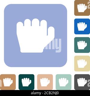 Left handed grab gesture white flat icons on color rounded square backgrounds Stock Vector