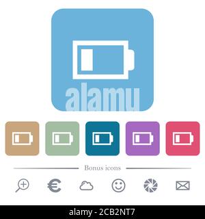 Low battery with one load unit white flat icons on color rounded square backgrounds. 6 bonus icons included Stock Vector