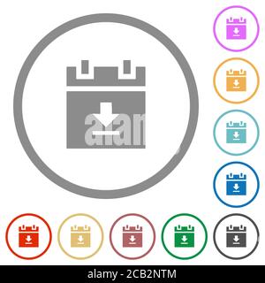 download schedule data flat color icons in round outlines on white background Stock Vector