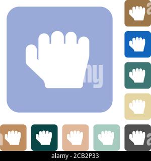 Right handed grab gesture white flat icons on color rounded square backgrounds Stock Vector
