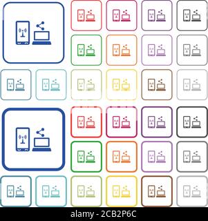 Share mobile internet color flat icons in rounded square frames. Thin and thick versions included. Stock Vector