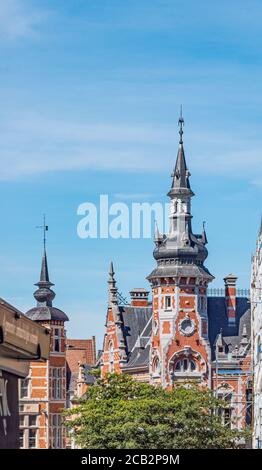 Cityscape of Leuven, Belgium. Beautiful historical buildings, with their famous facades in the old town . Stock Photo