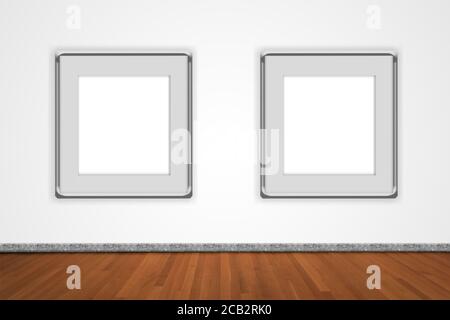 Photos frame. Picture frames set with 3d borders isolated on white grey background, 2 frames mock ups for iamges presentation Stock Photo