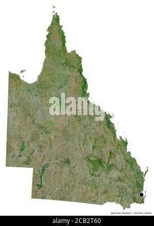 Shape of Queensland, state of Australia, with its capital isolated on white background. Satellite imagery. 3D rendering Stock Photo