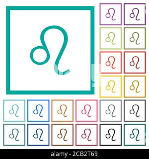 Leo zodiac symbol flat color icons with quadrant frames on white background Stock Vector