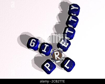 PRETTY GIRL crossword of curved text made of individual letters. 3D illustration. beautiful and woman Stock Photo