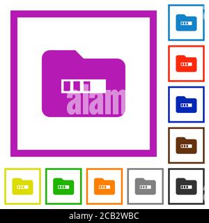 Processing folder flat color icons in square frames on white background Stock Vector