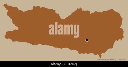 Shape of Kärnten, state of Austria, with its capital isolated on a solid color background. Composition of patterned textures. 3D rendering Stock Photo