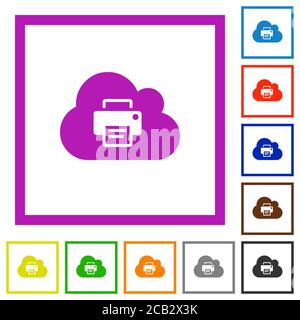 Cloud printing flat color icons in square frames on white background Stock Vector