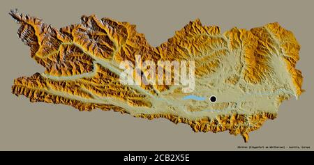 Shape of Kärnten, state of Austria, with its capital isolated on a solid color background. Topographic relief map. 3D rendering Stock Photo