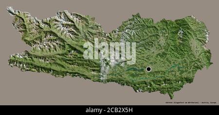 Shape of Kärnten, state of Austria, with its capital isolated on a solid color background. Satellite imagery. 3D rendering Stock Photo