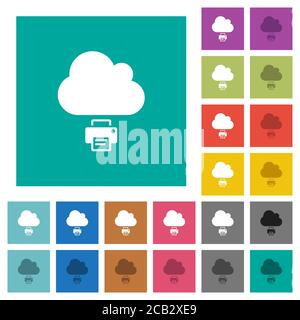 Cloud printing multi colored flat icons on plain square backgrounds. Included white and darker icon variations for hover or active effects. Stock Vector