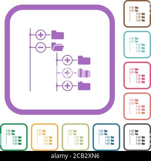 Directory browser simple icons in color rounded square frames on white ...