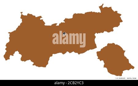 Shape of Tirol, state of Austria, with its capital isolated on white background. Composition of patterned textures. 3D rendering Stock Photo