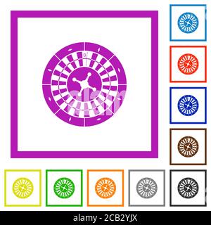 Roulette wheel flat color icons in square frames on white background Stock Vector