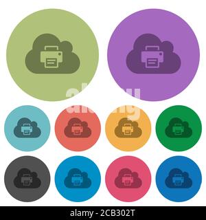 Cloud printing darker flat icons on color round background Stock Vector