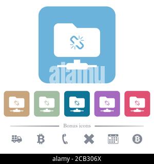 FTP connection lost white flat icons on color rounded square backgrounds. 6 bonus icons included Stock Vector