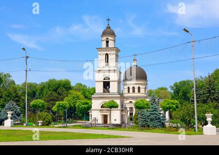 Central Cathedral of Chisinau . Capital City of Moldova .Bell Tower and  Metropolitan Cathedral Nativity of the Lord in Kishinev . Independence Day of Stock Photo