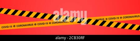 Strips of quarantine. Warning coronavirus quarantine yellow and black stripes. COVID-19 tape Stock Photo