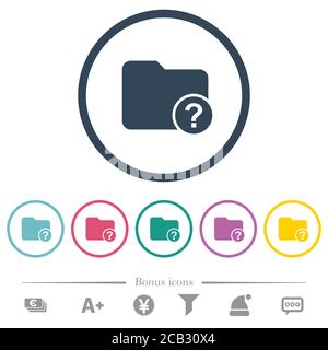 Unknown directory flat color icons in round outlines. 6 bonus icons included. Stock Vector