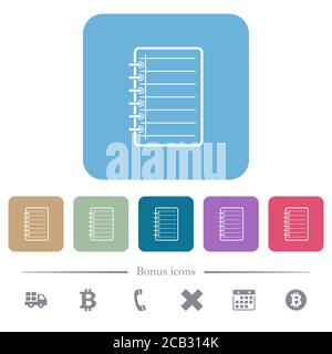 Notepad white flat icons on color rounded square backgrounds. 6 bonus icons included Stock Vector