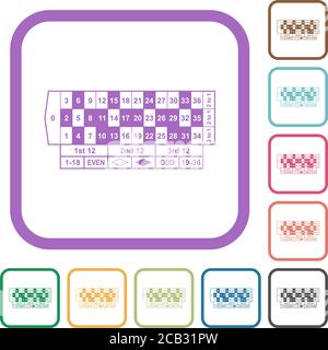 Roulette table simple icons in color rounded square frames on white background Stock Vector