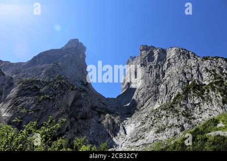 On the way in the Wilder Kaiser on the Eggersteig to Ellmauer Tor (Tyrol) Stock Photo