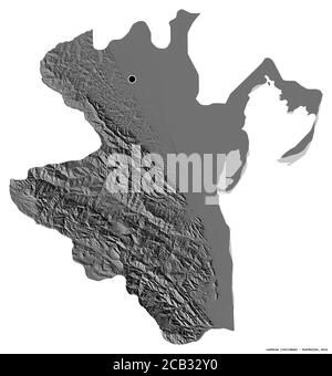 Shape of Lankaran, region of Azerbaijan, with its capital isolated on white background. Bilevel elevation map. 3D rendering Stock Photo