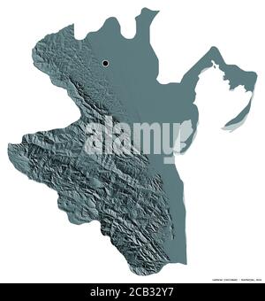 Shape of Lankaran, region of Azerbaijan, with its capital isolated on white background. Colored elevation map. 3D rendering Stock Photo